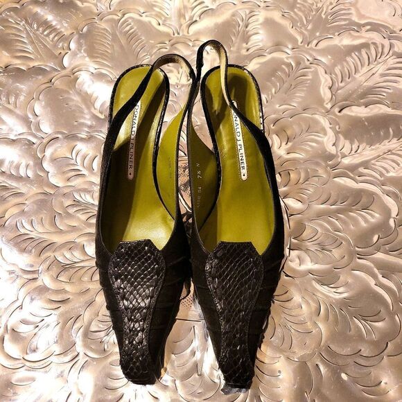 Donald j pliner all leather, mix of half suede and snake skin hand sewn in . - Picture 2 of 7